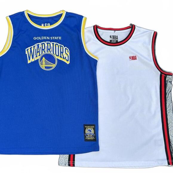 TWO Boy's Sleeveless NBA Basketball Jerseys, Blue/White - Boys Size 18-20 (XL) - Picture 1 of 7